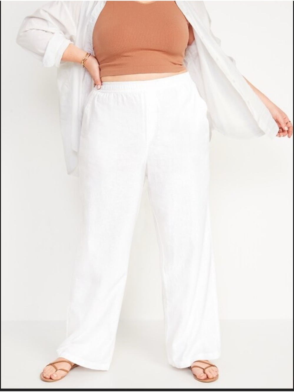 Old Navy White Wide-Leg Linen-Blend Pants